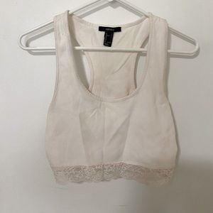 Forever 21 Lace Lines Racerback Crop Top White